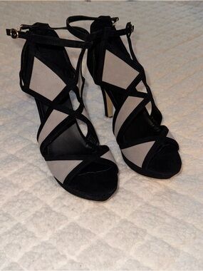 Strappy Two-Tone Black and Gray High Heel Sandals